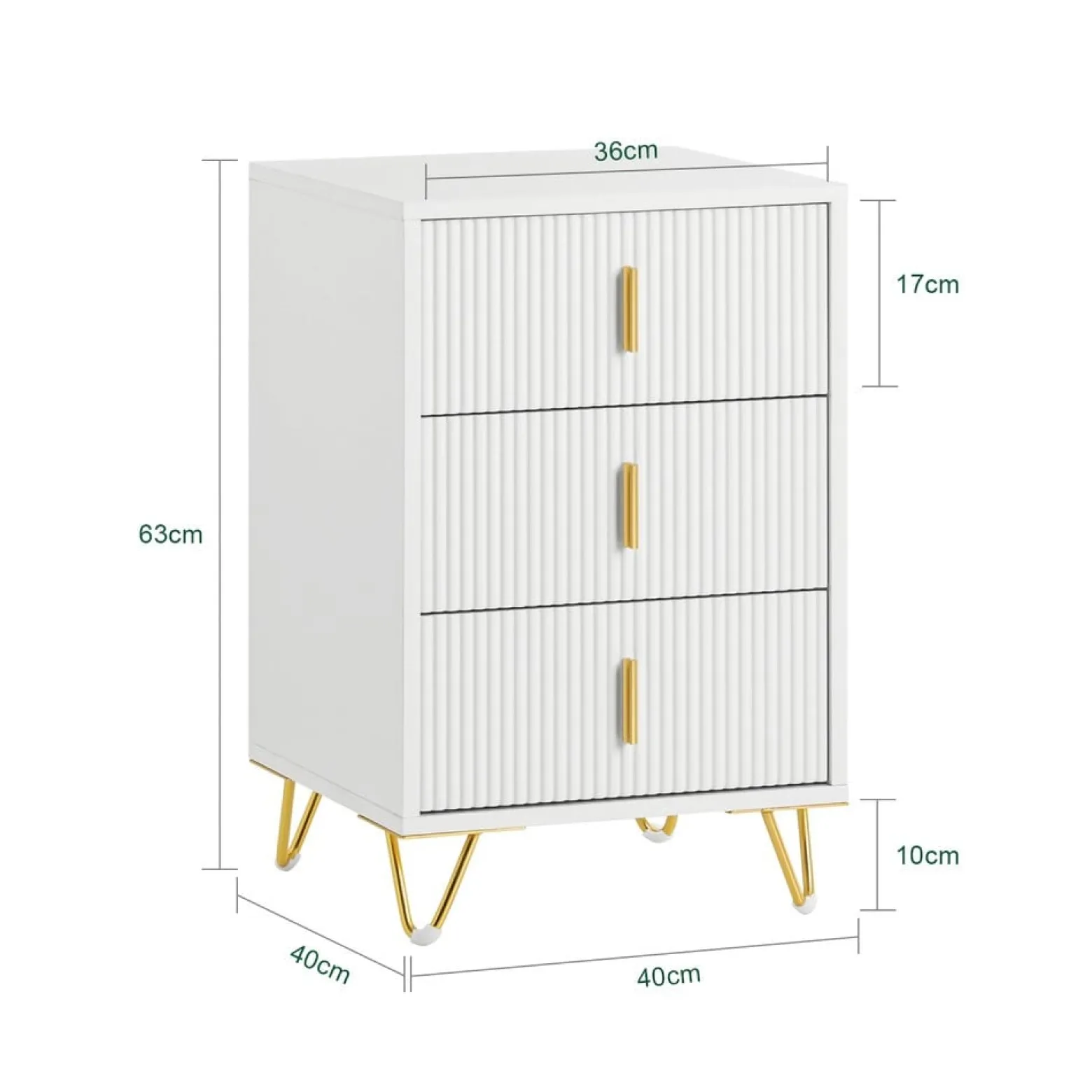 SoBuy Szafka nocna z 3 szufladami Biały 40x40x63cm Nowoczesny FBT115-L-W