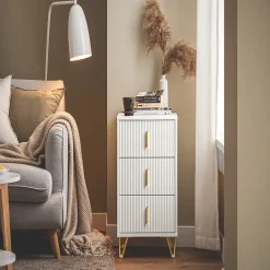 SoBuy Szafka nocna z 3 szufladami Biały 40x40x63cm Nowoczesny FBT115-L-W