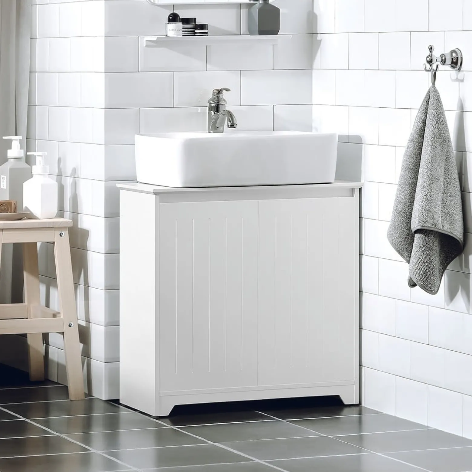 SoBuy Szafka pod umywalkę Biały 60x30x60cm Nowoczesny BZR108-W