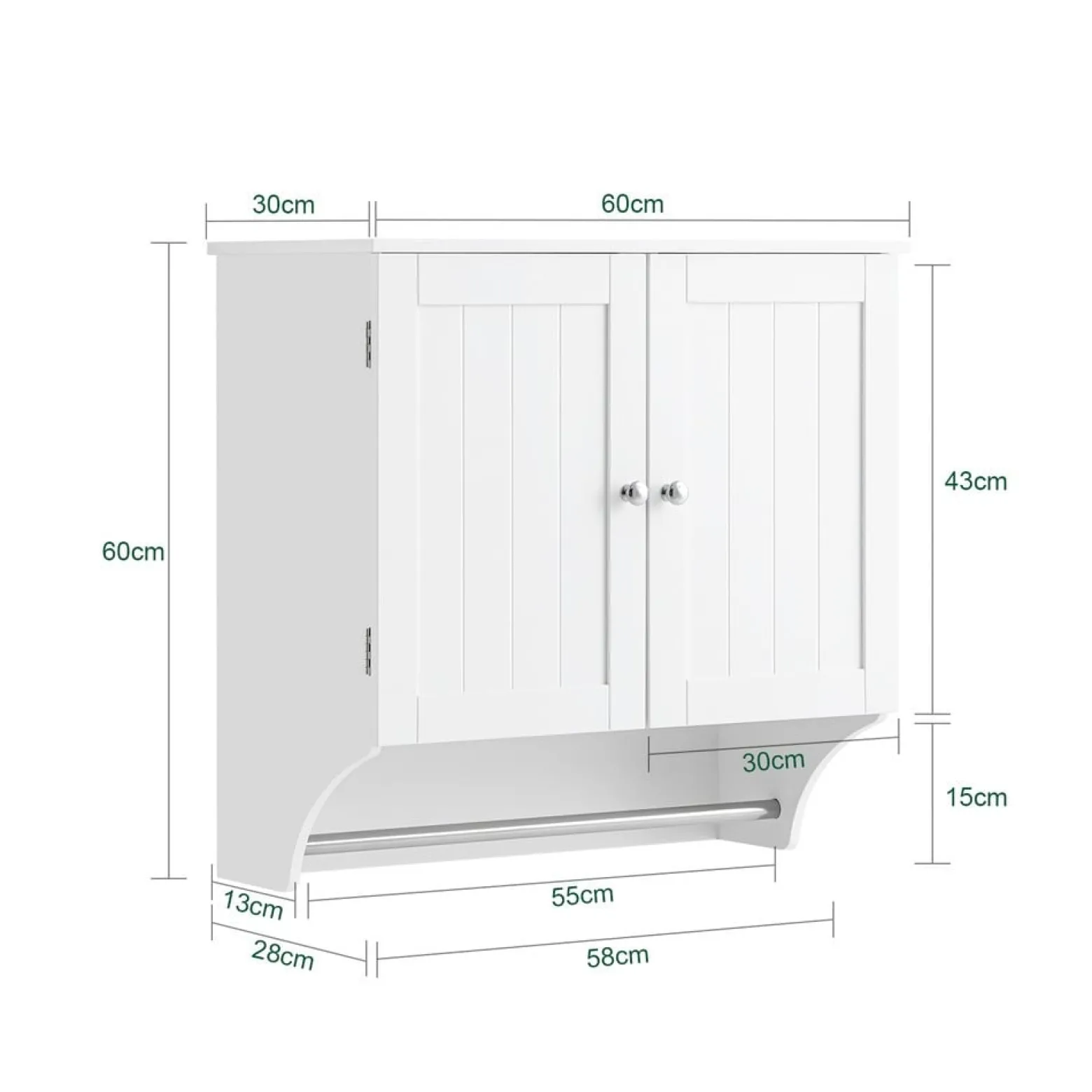 SoBuy Wisząca szafka z 2 drzwiami Biały 60x30x60cm Funkcjonalny BZR84-W