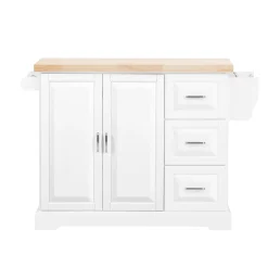 SoBuy Wyspa kuchenna z 3 szufladami Biały/Drewno 130x71x91cm FKW41-II-WN