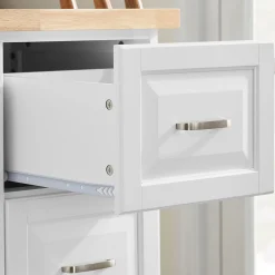 SoBuy Wyspa kuchenna z 3 szufladami Biały/Drewno 130x71x91cm FKW41-II-WN