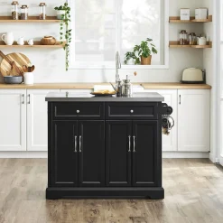 SoBuy Wyspa kuchenna z 2 szufladami Czarny/Srebrny 107x71x92cm FKW71-II-SCH