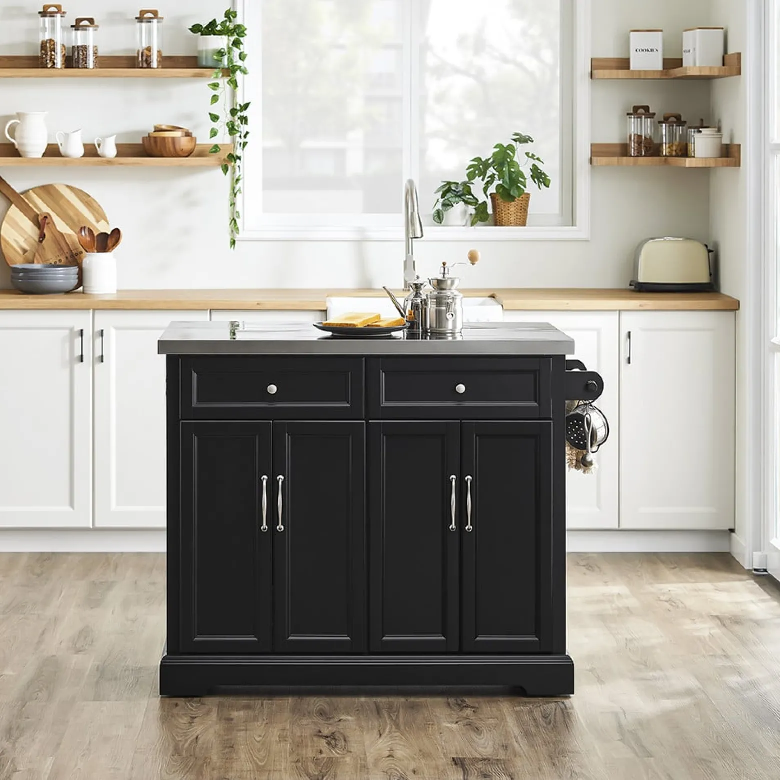 SoBuy Wyspa kuchenna z 2 szufladami Czarny/Srebrny 107x71x92cm FKW71-II-SCH