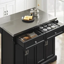 SoBuy Wyspa kuchenna z 2 szufladami Czarny/Srebrny 107x71x92cm FKW71-II-SCH