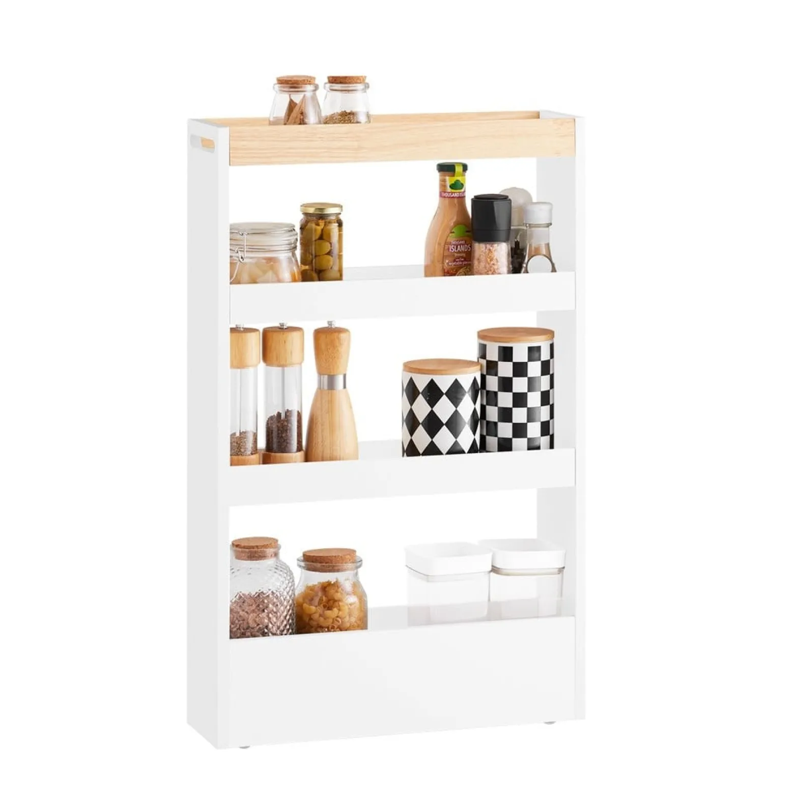 SoBuy Wózek kuchenny z 3 półkami Biały 50x14.5x80cm Nowoczesny NSR12-W