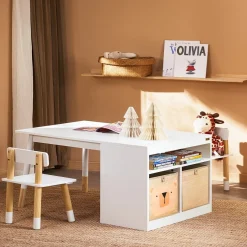 SoBuy Zestaw stolika z 2 krzesłami dziecięcymi i 2 krzesłami KMB113-W