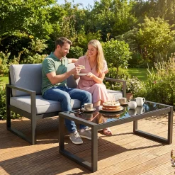 Sofa dwuosobowa ogrodowa STELLA jasny szary – metalowy,