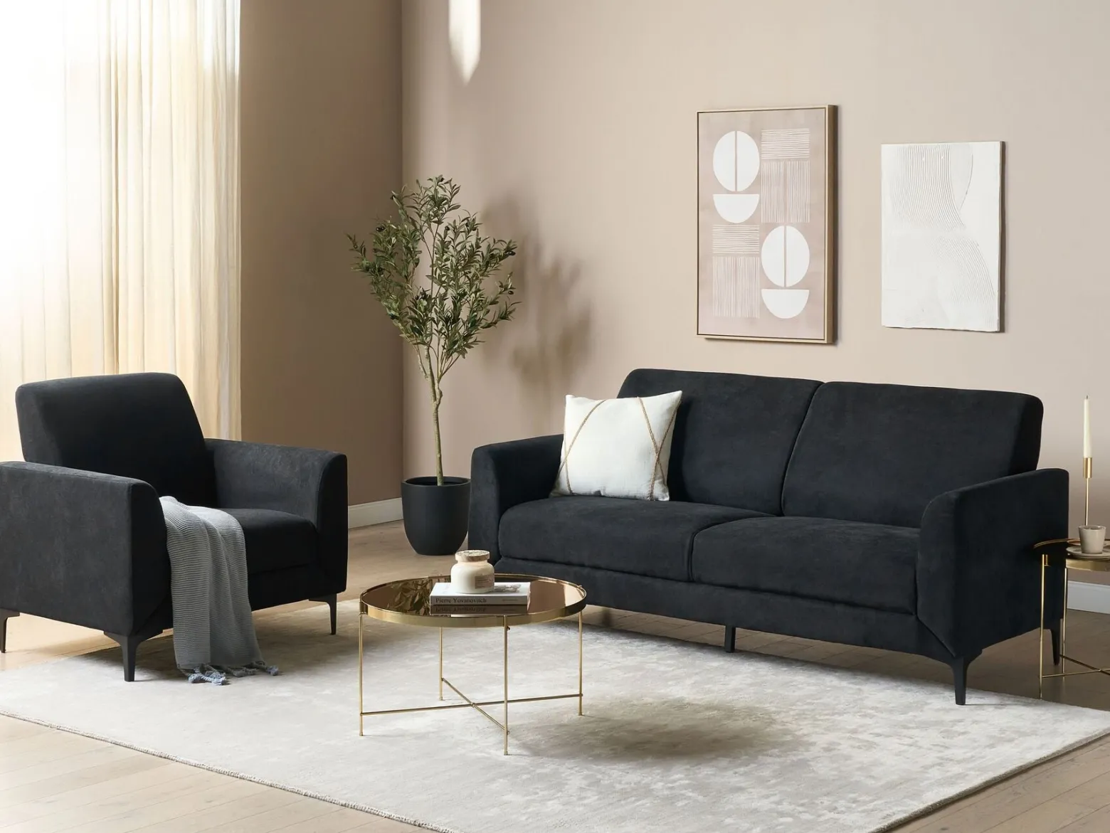 Sofa kanapa trzyosobowa tapicerowana czarna