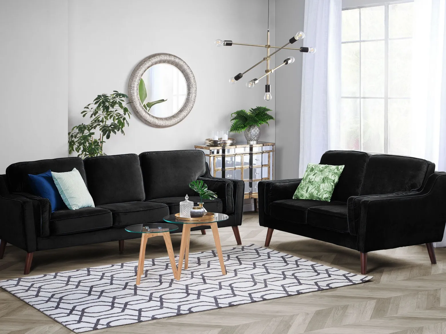 Sofa kanapa trzyosobowa welur czarna