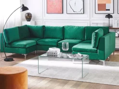 Sofa modułowa kształt U welurowa zielona