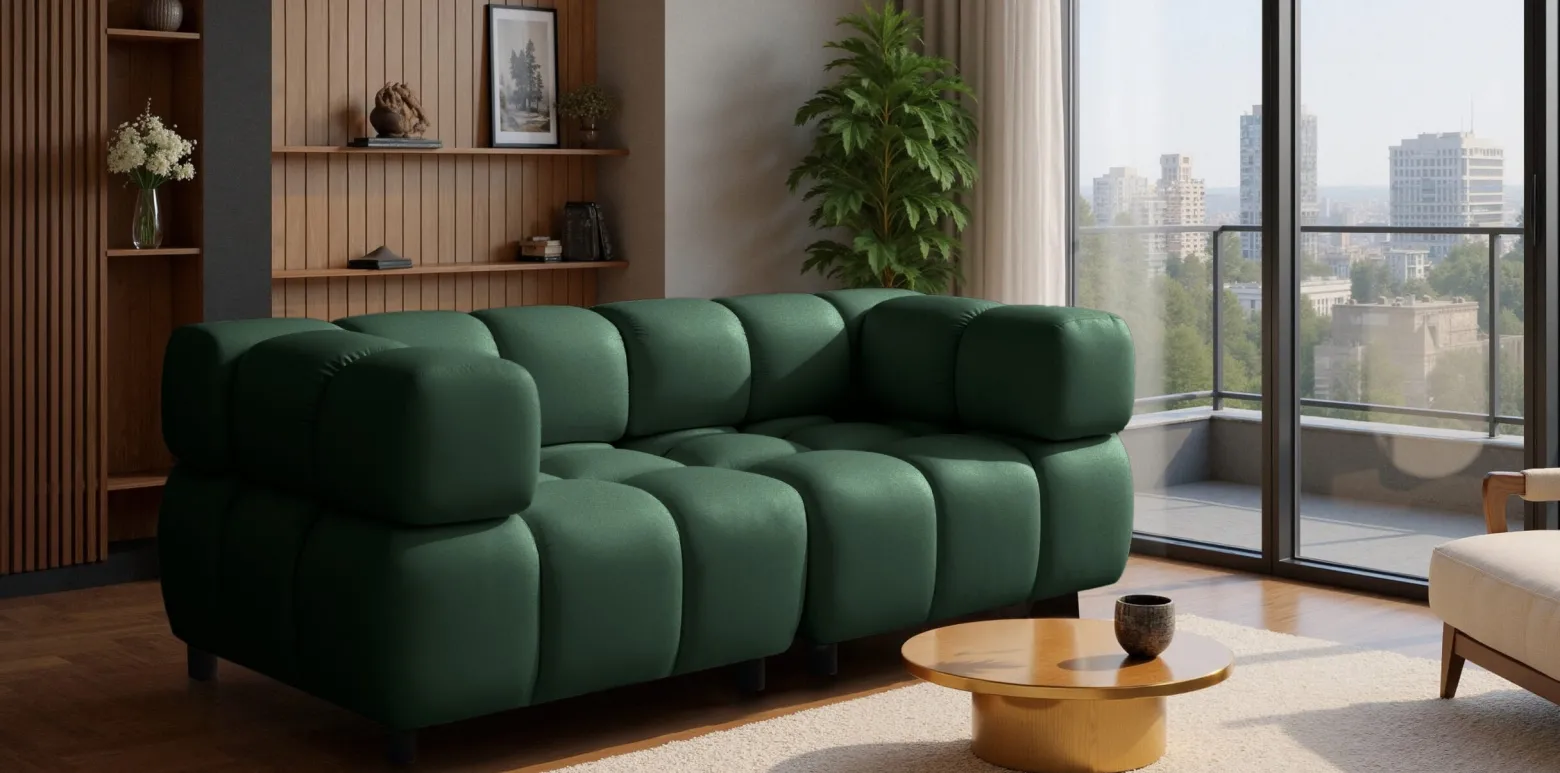 Sofa modułowa trzyosobowa, tkanina welurowa Bluvel, Zielony, Bolla
