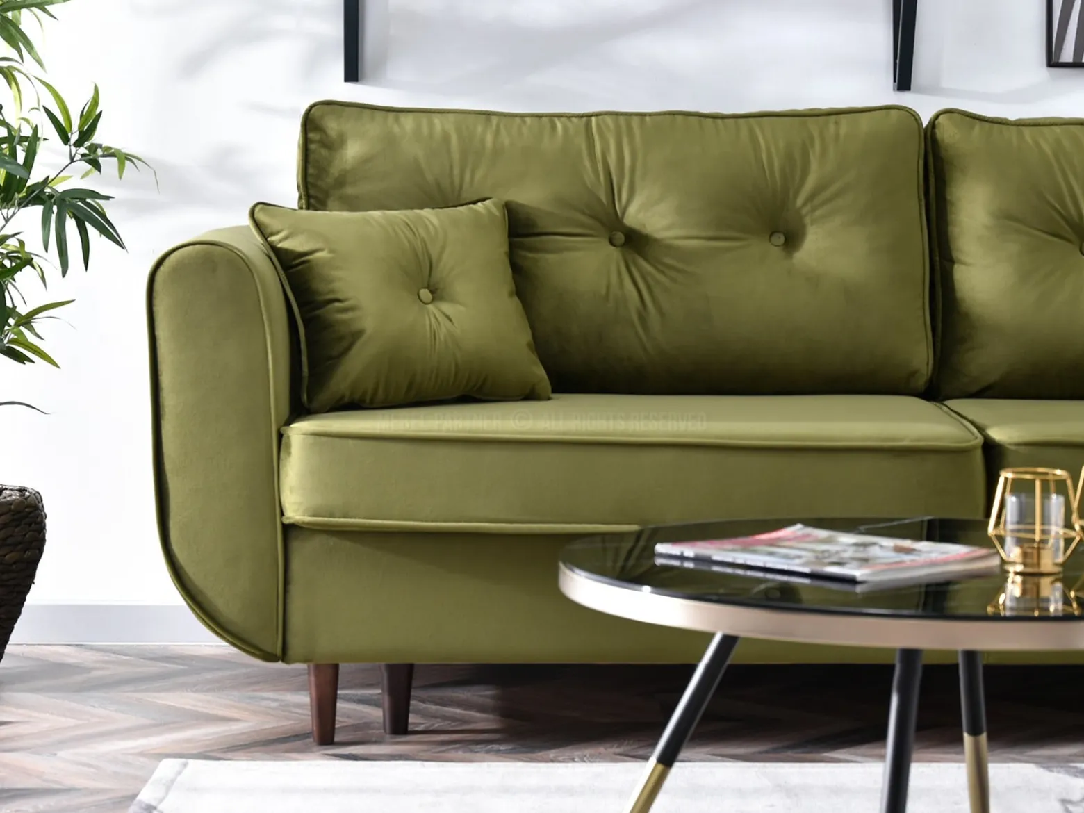 Sofa Blink Zielony-Jasny Welur, Podstawa Czarny