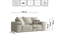 Sofa dwuosobowa ELLA, tkanina Noel, Jasnoszary