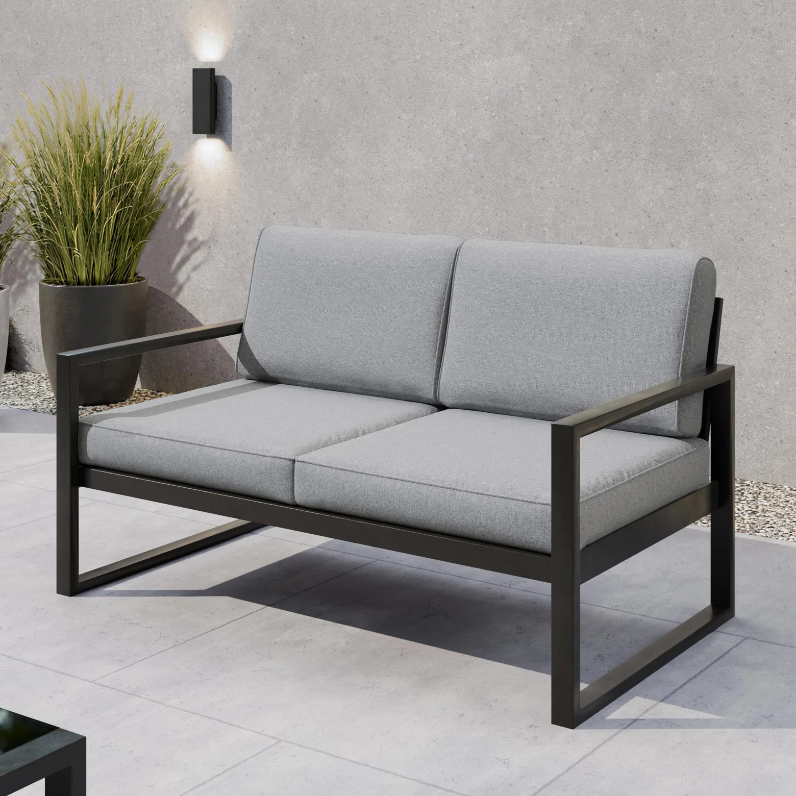Sofa dwuosobowa ogrodowa STELLA jasny szary – metalowy,