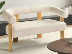 Sofa dwuosobowa retro boucle złamana biel z jasnobrązowym