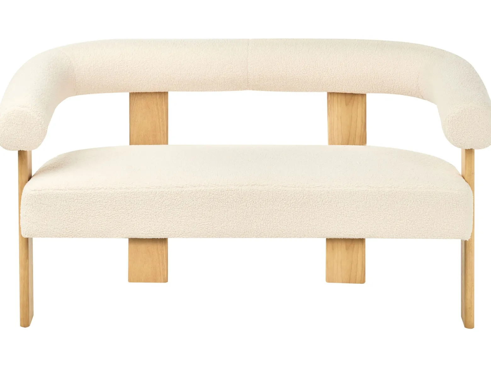 Sofa dwuosobowa retro boucle złamana biel z jasnobrązowym