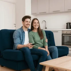 Sofa kanapa rozkładana z funkcją spania wersalka dwuosobowa granatowa piano
