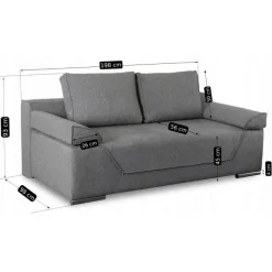 Sofa Kanapa Rozkładana z Funkcją Spania Wersalka Dwuosobowa Szara RENO
