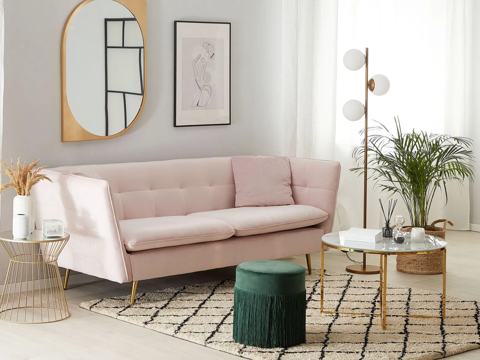 Sofa kanapa welurowa pikowana różowa