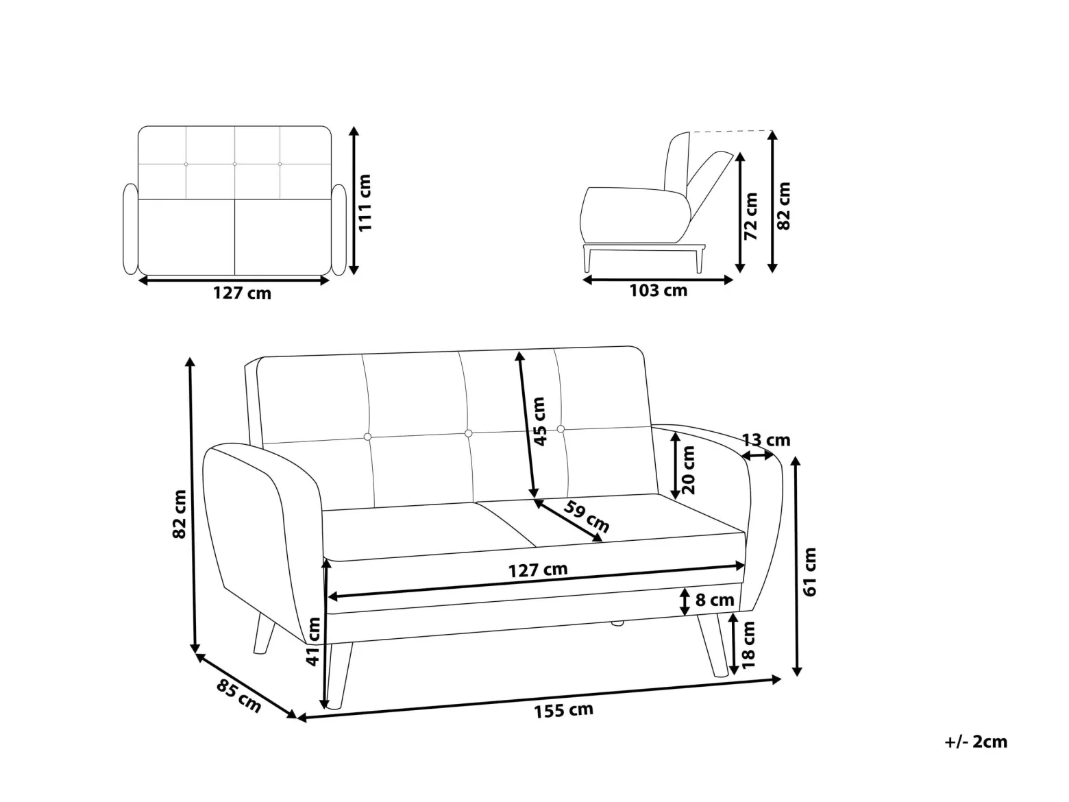 Sofa kanapa z funkcją spania czarna