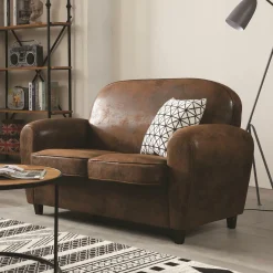 Sofa klubowa Vintage skóra ekologiczna brązowa