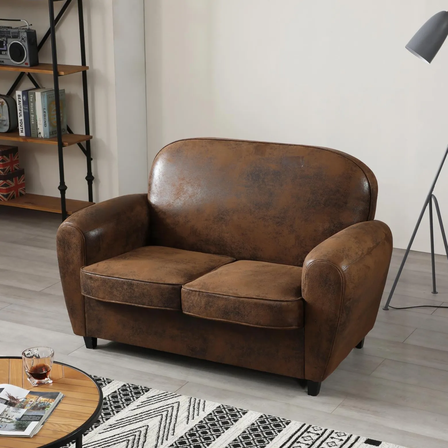 Sofa klubowa Vintage skóra ekologiczna brązowa
