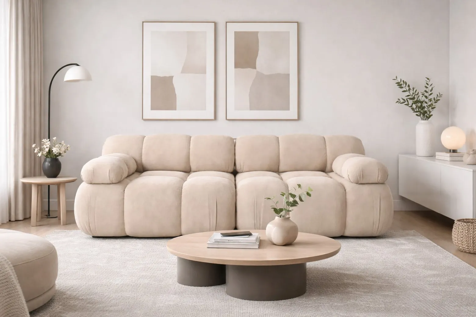 Sofa modułowa dwuosobowa, welur Salvador, Beżowy, Selia