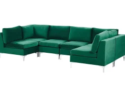Sofa modułowa kształt U welurowa zielona