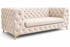 Sofa Moet beżowa welurowa Chesterfield glamour pikowana 3-osobowa