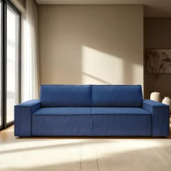 Sofa Molde sztruks granatowy Poso z funkcją spania schowek