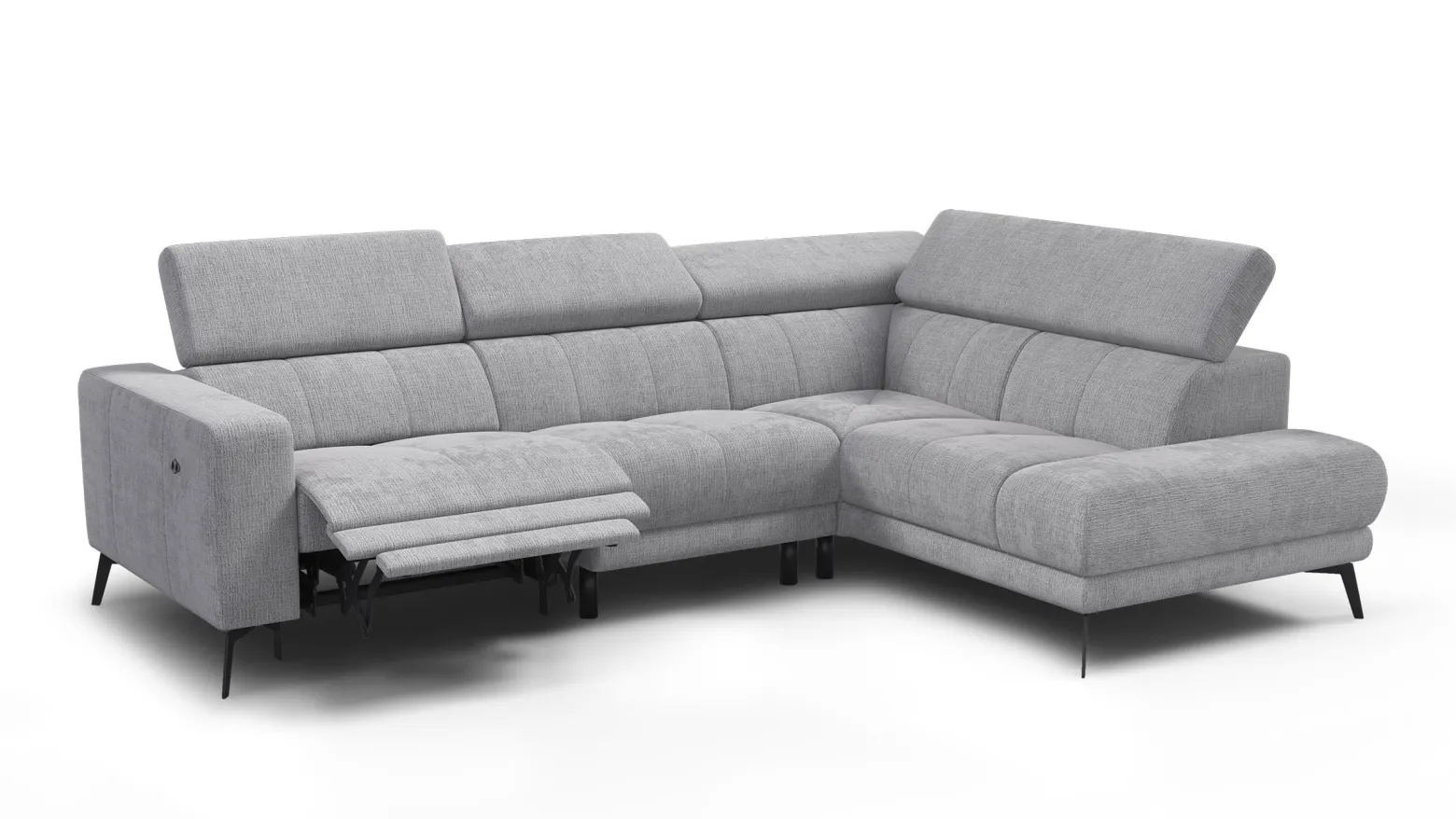 Sofa narożna 5 osobowa prawa MORELLO, jasnoszara, 1 x Relax Zero Gravity