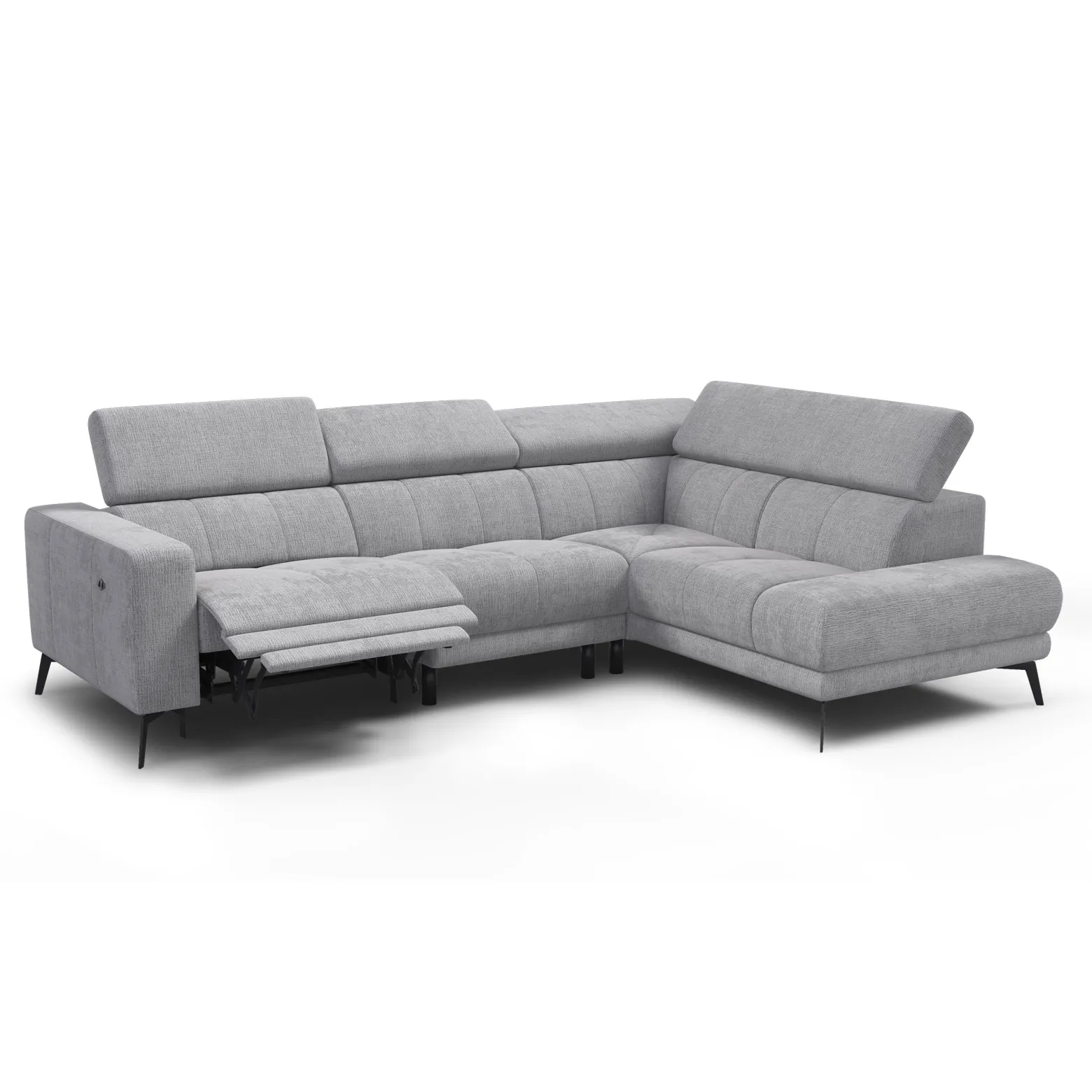 Sofa narożna 5 osobowa prawa MORELLO, jasnoszara, 1 x Relax Zero Gravity