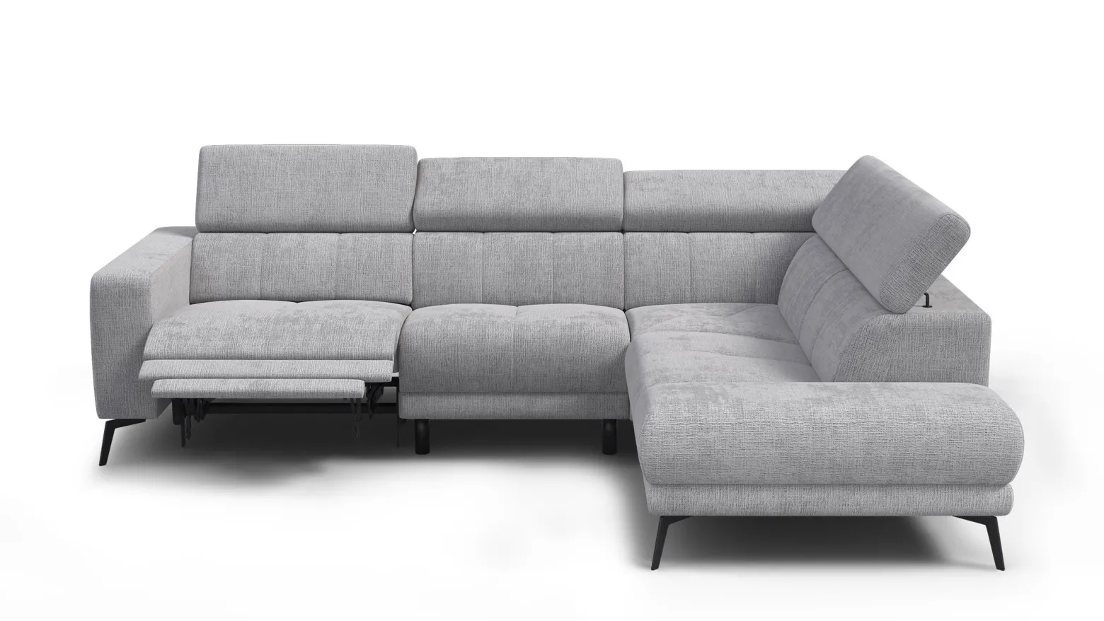 Sofa narożna 5 osobowa prawa MORELLO, jasnoszara, 1 x Relax Zero Gravity