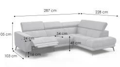 Sofa narożna 5 osobowa prawa MORELLO, jasnoszara, 1 x Relax Zero Gravity