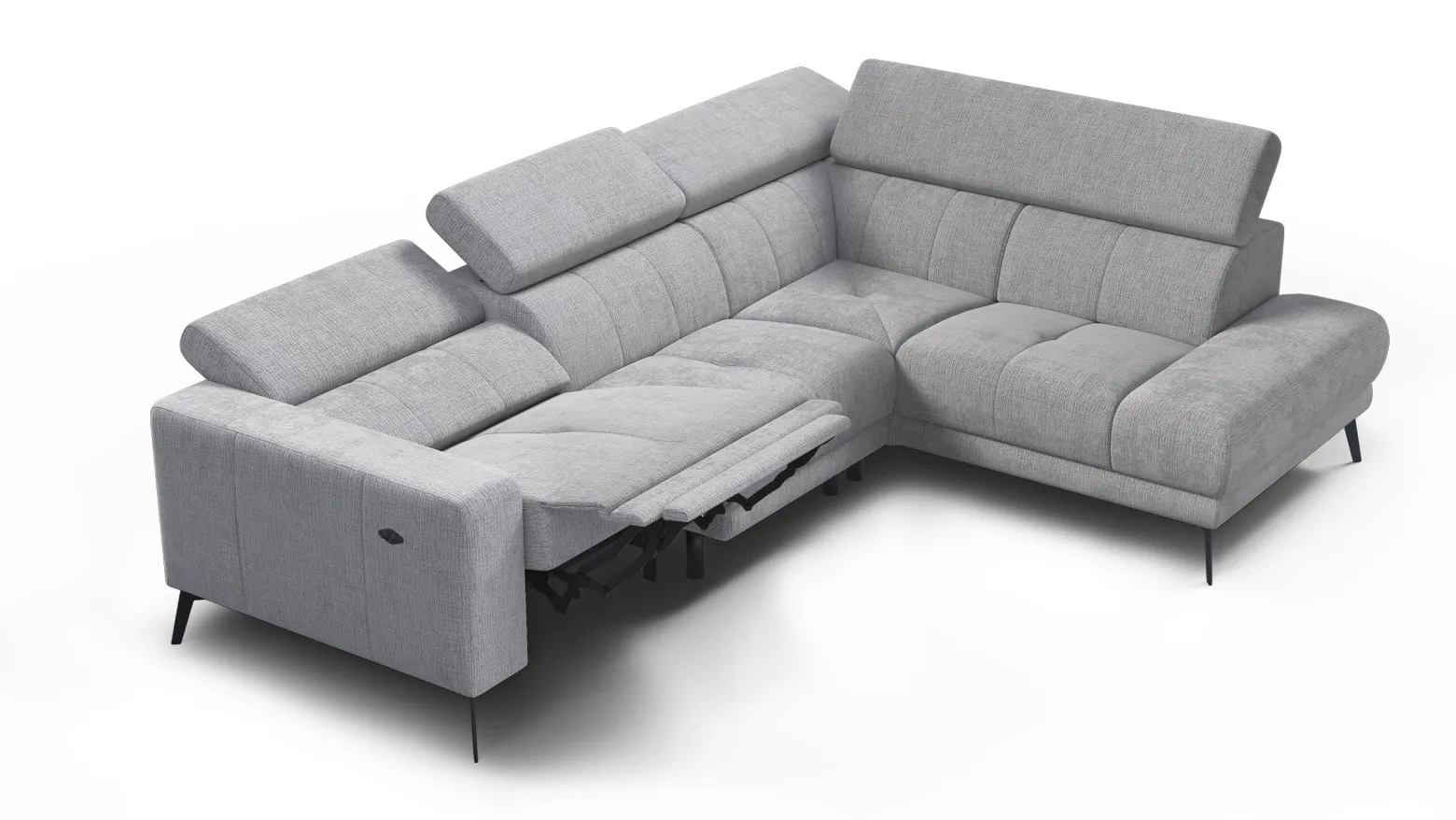Sofa narożna 5 osobowa prawa MORELLO, jasnoszara, 1 x Relax Zero Gravity