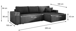 Sofa narożna rozkładana COBRA MINI jasnoszara automat DL lewa