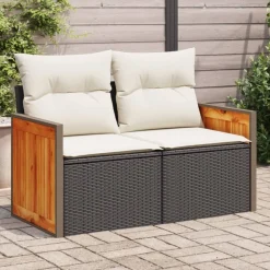 Sofa Ogrodowa Czarna z Poduszkami Fotel Siedzisko Na Taras Balkon