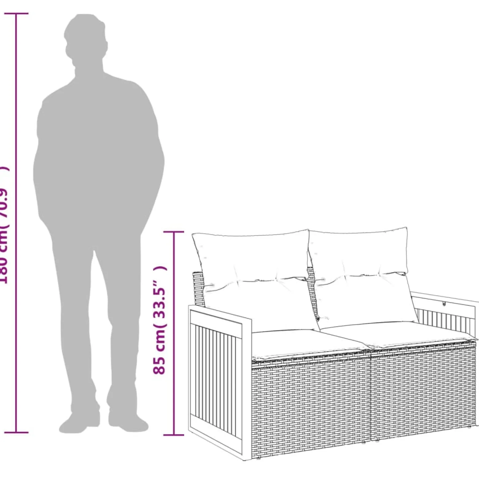 Sofa Ogrodowa Czarna z Poduszkami Fotel Siedzisko Na Taras Balkon