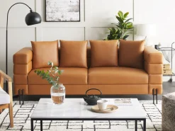 Sofa 3-osobowa ekoskóra nowoczesna brązowa