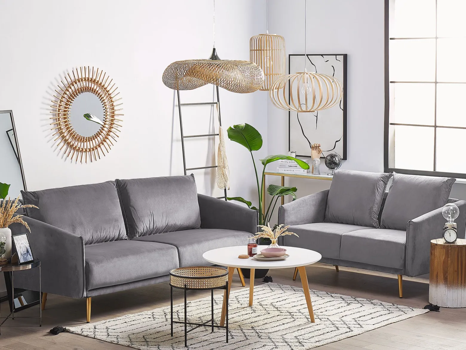 Sofa 3-osobowa welur 185x78 szaro-złota