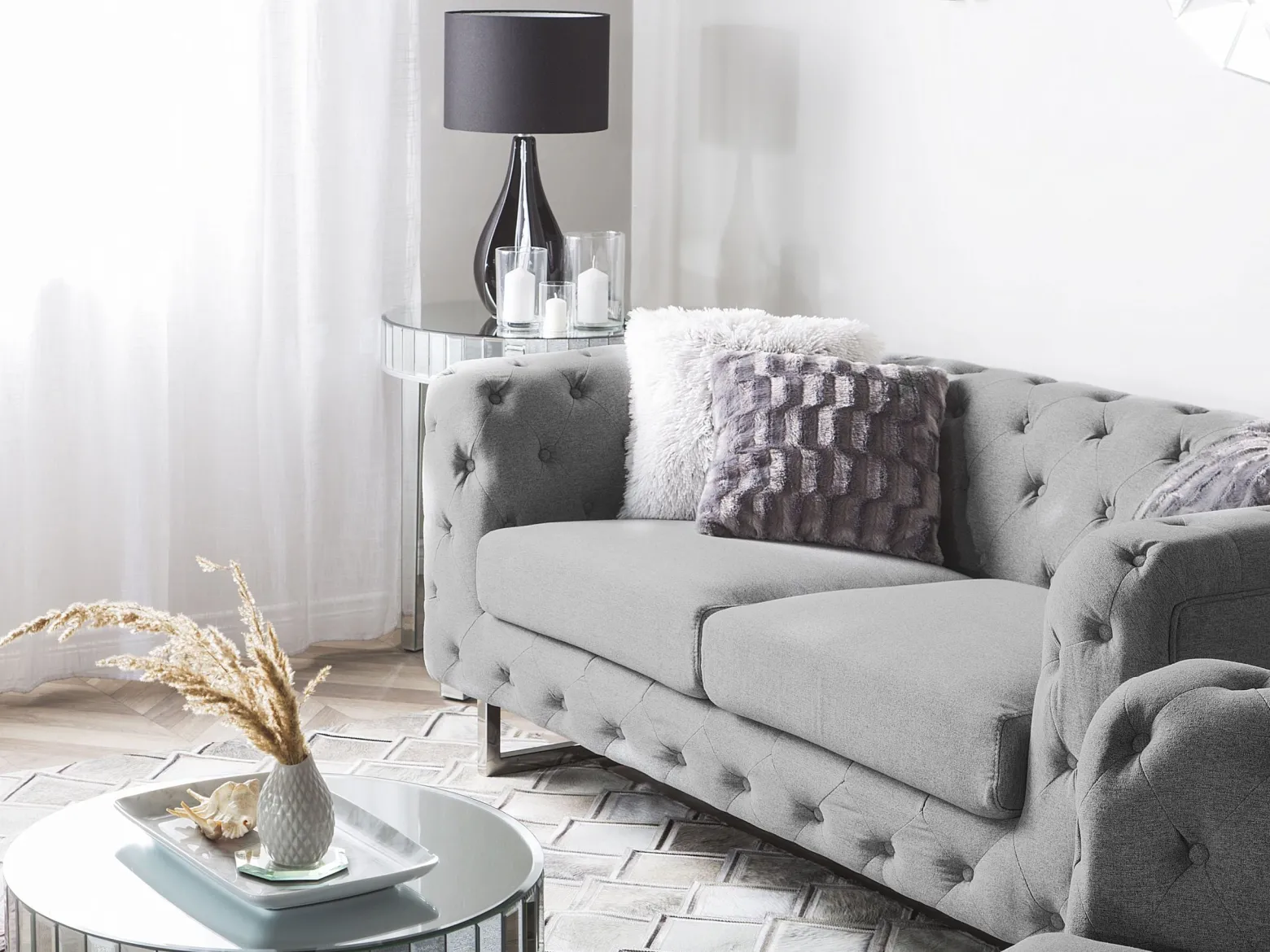 Sofa pikowana kanapa Chesterfield szara