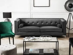 Sofa pikowana welurowa ciemnoszara