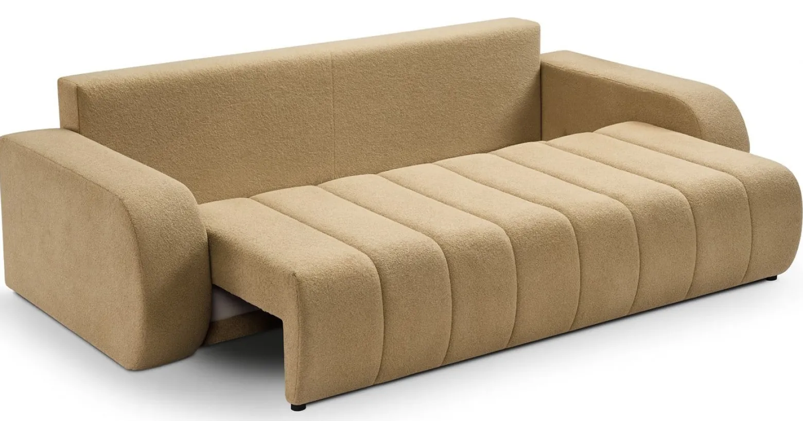 Sofa rozkładana ALOO obita tkaniną boucle z ozdobnymi poduszkami, beżowa