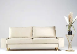 Sofa Rozkładana Trzyosobowa z Pojemnikiem STINO Beżowa z Funkcją Spania