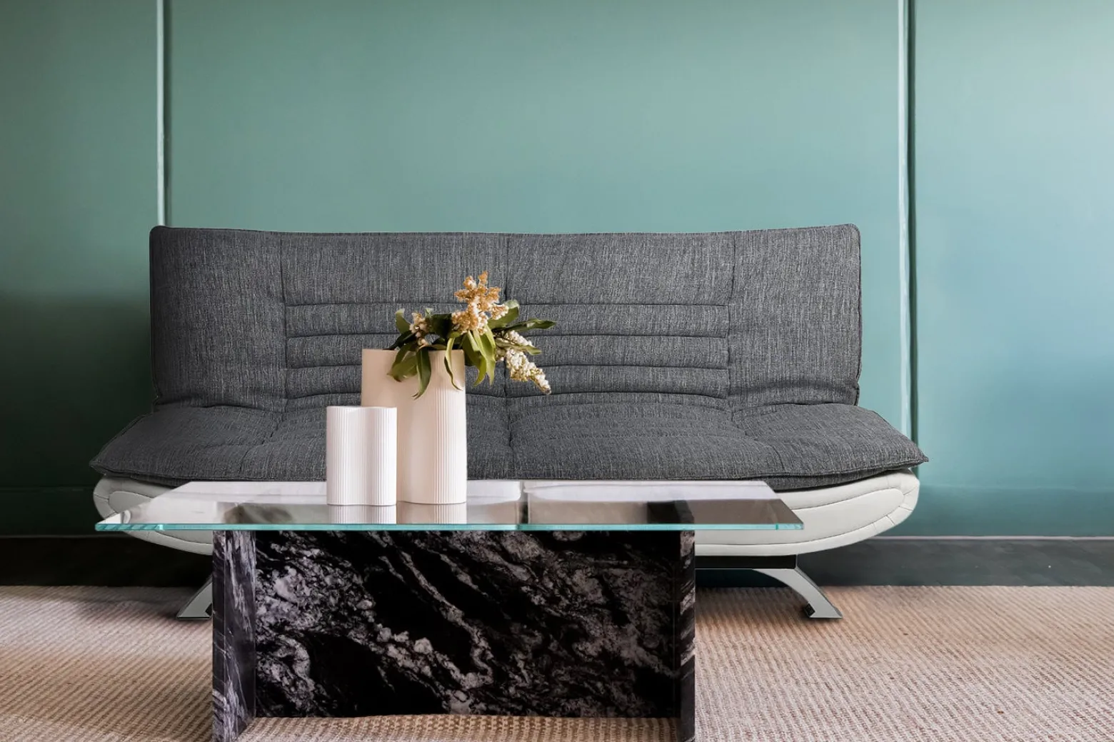 Sofa rozkładania Faith szara/biała chromowane nóżki