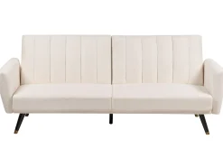 Sofa tapczan rozkładana jasnobeżowa tapicerowana