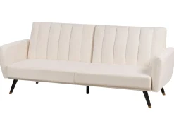 Sofa tapczan rozkładana jasnobeżowa tapicerowana