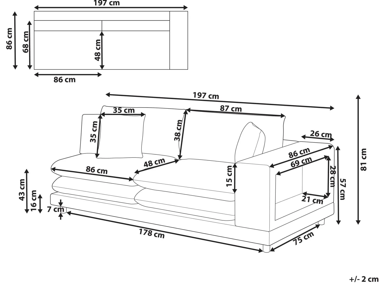 Sofa tapicerowana 2-osobowa szara