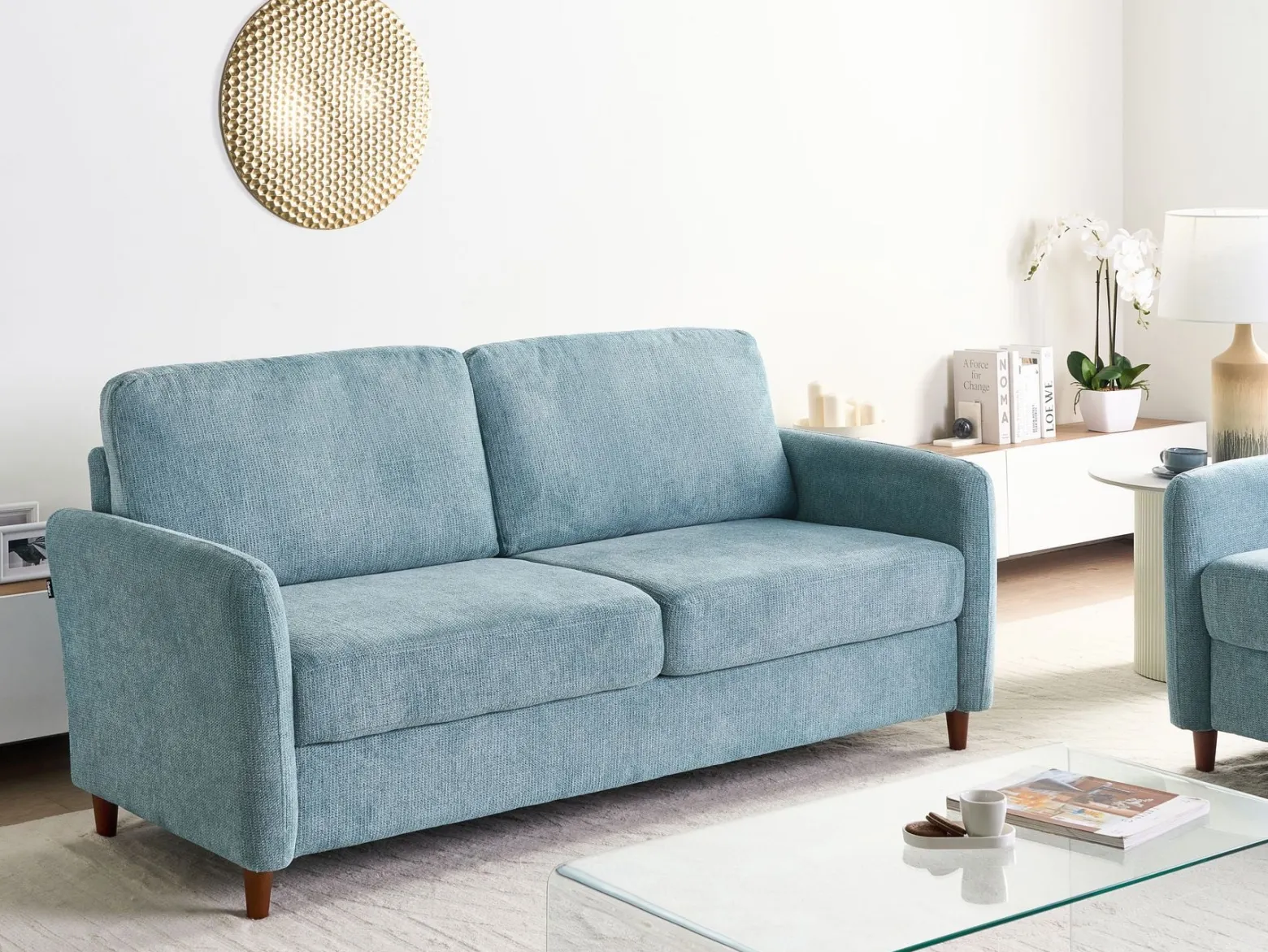 Sofa trzyosobowa tapicerowana niebieska
